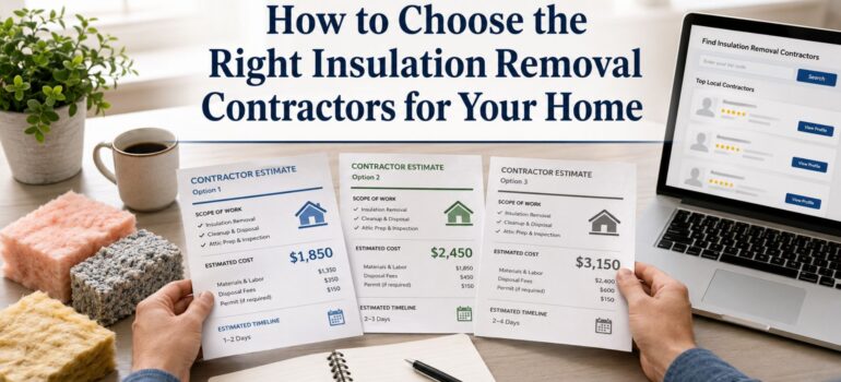 Homeowner comparing insulation removal contractor estimates and options.