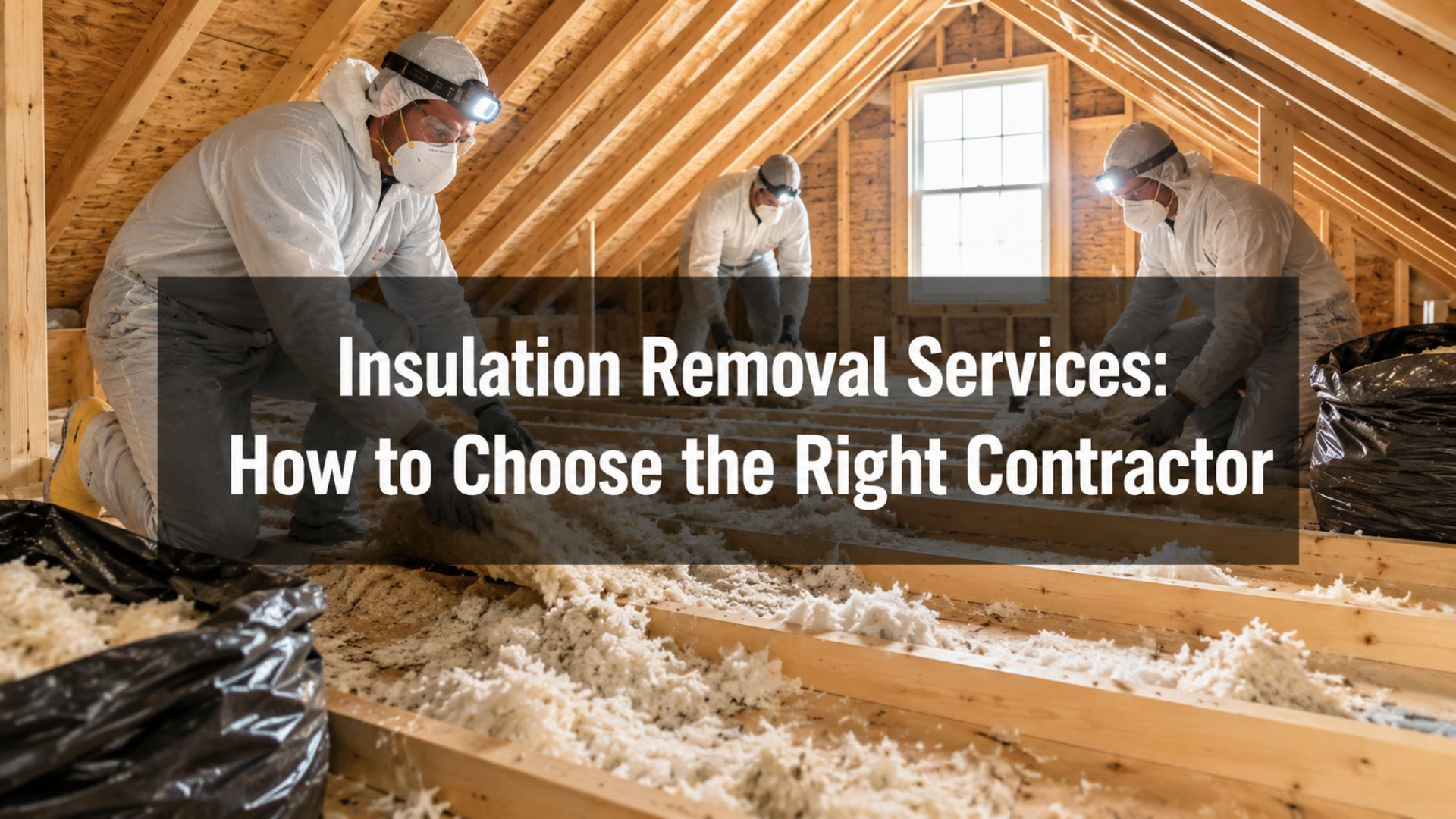 Professional insulation removal services team removing attic insulation safely.