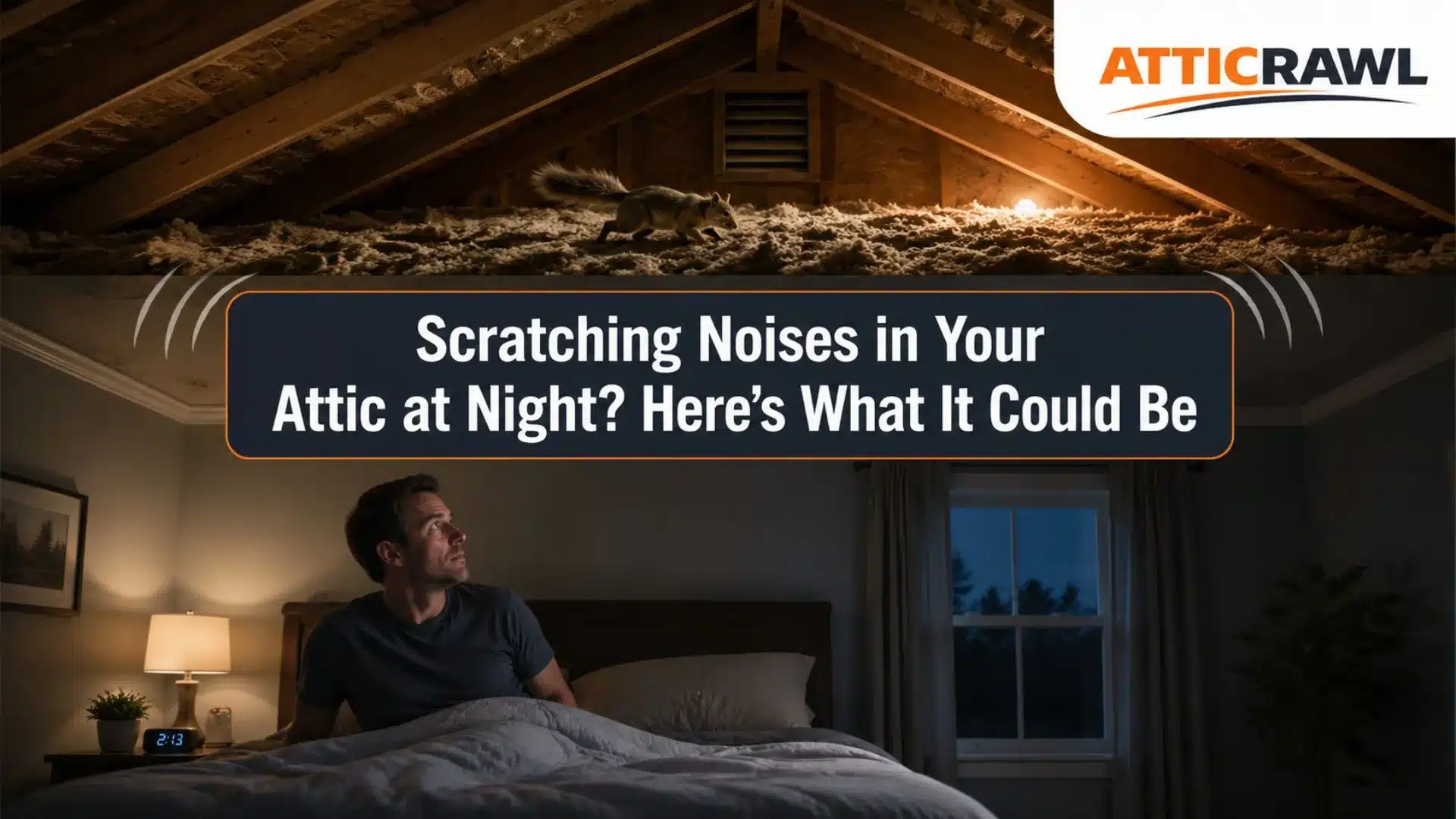Homeowner hears nighttime attic noise while squirrel moves across attic insulation.